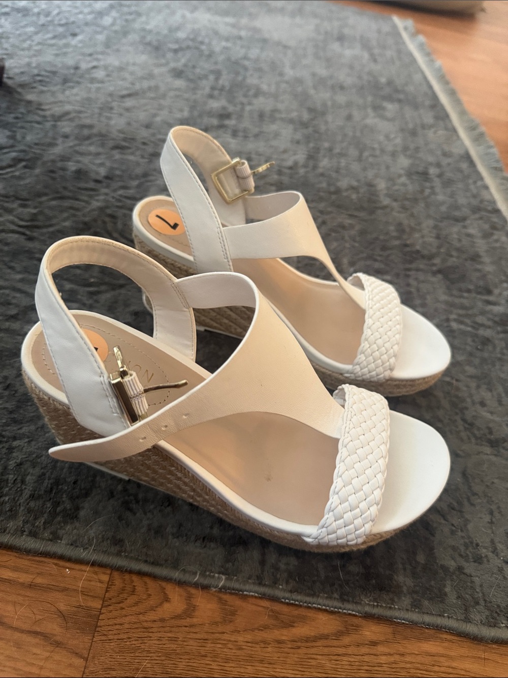 Kenneth Cole White Braided Espadrille Wedge Sandals